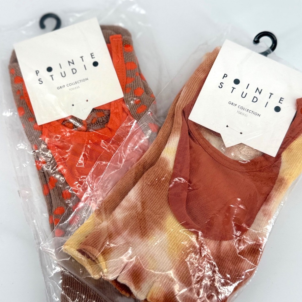 Pointe Studio Grip Collection Toeless Yoga Socks Bundle Brown Spice Marmalade ML